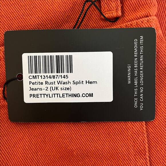 Pretty Little Thing Rust Split Hem High Rise Jeans in Rust Size 00 Petite - Picture 9 of 11